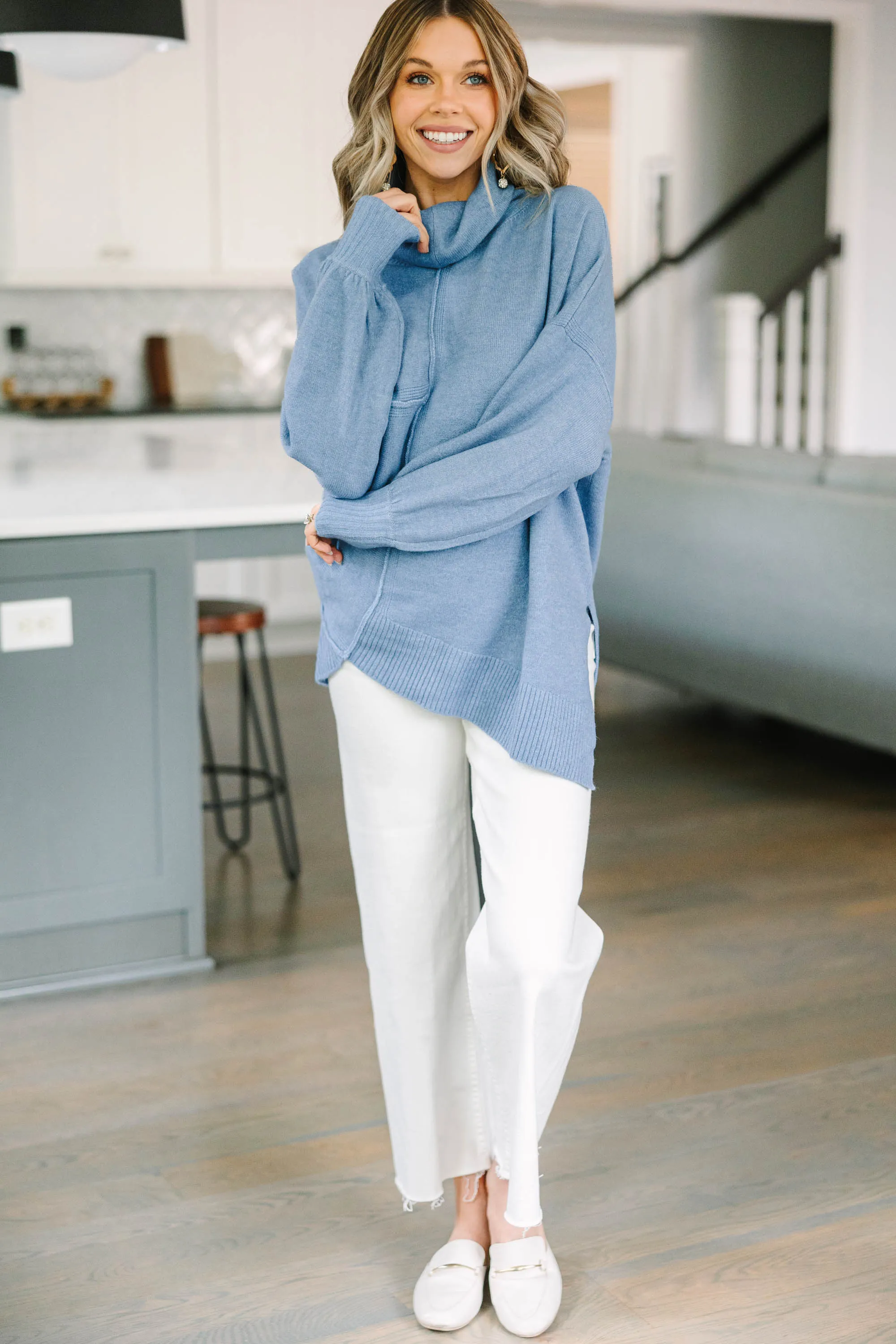 All Up To You Blue Turtleneck Tunic