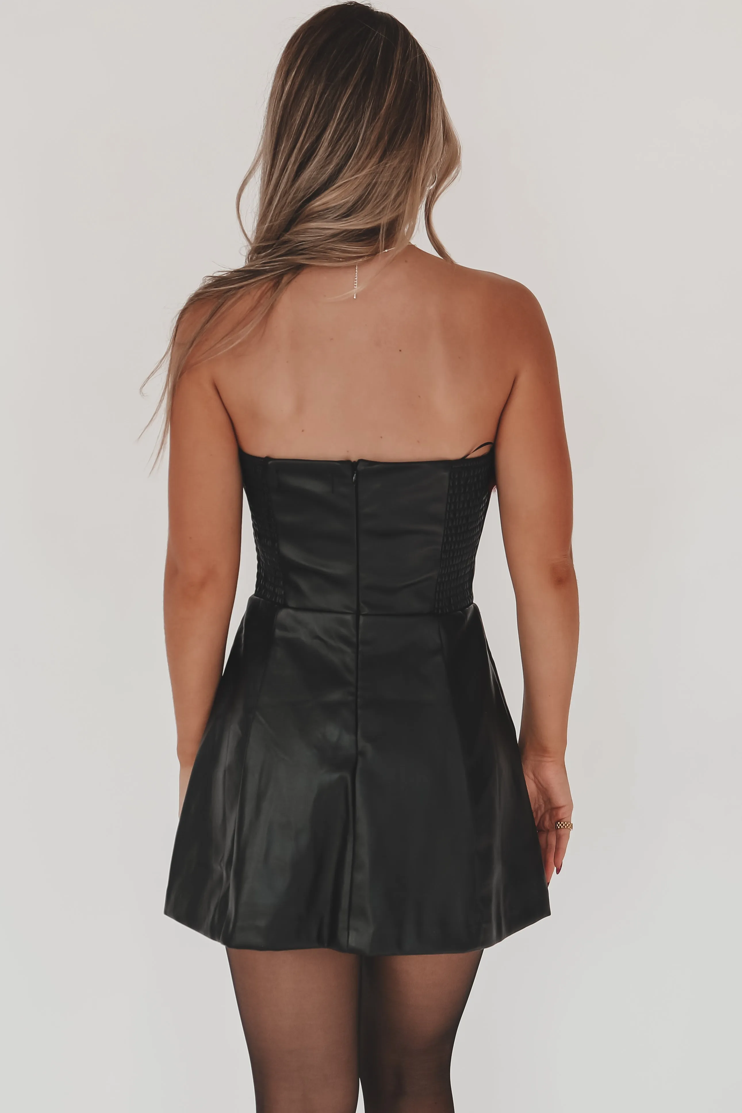 Baby It's Cold Outside Black Leather Burgundy Fur Trim Romper Dress