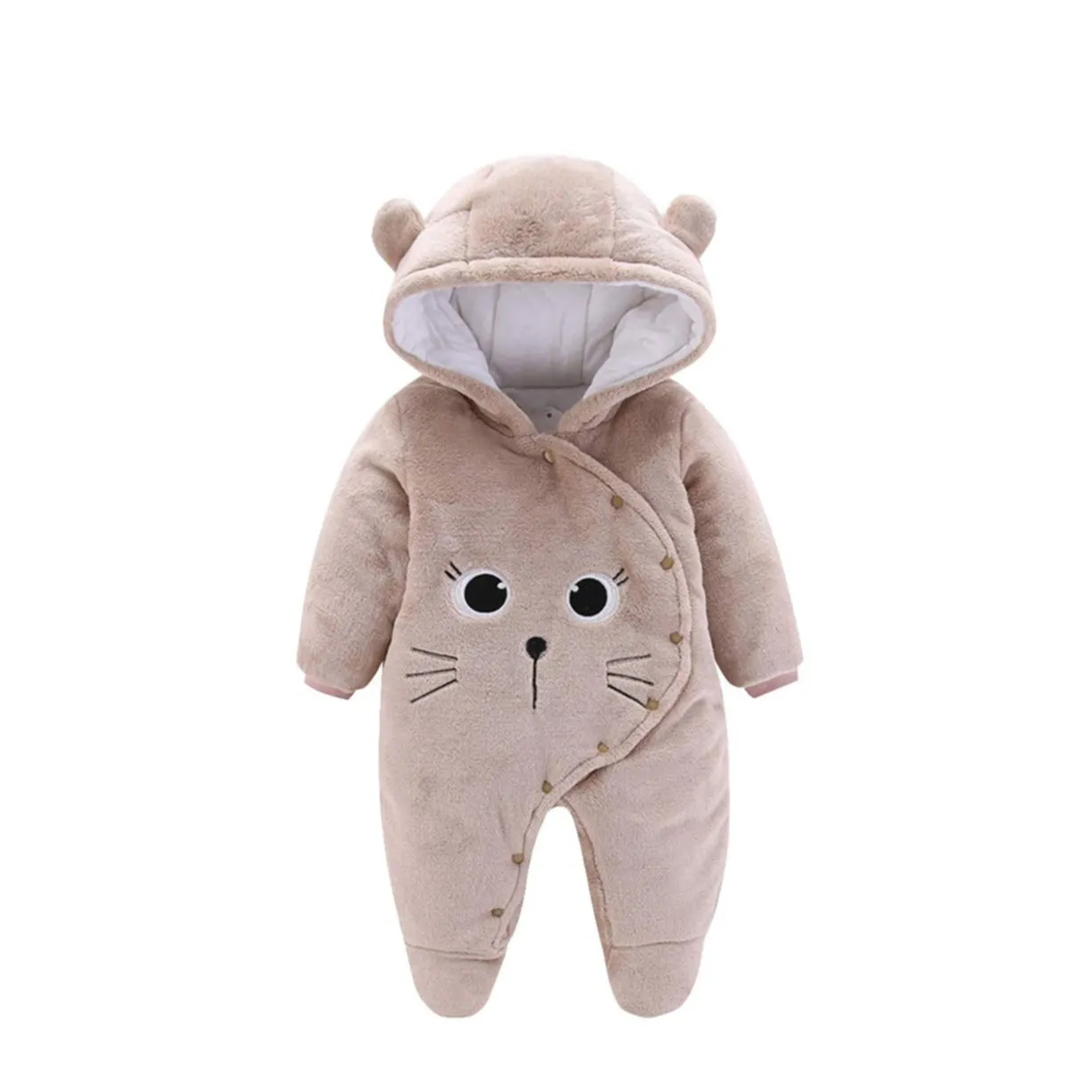 Baby winter outdoor romper cuddly overall flannel romper suit with press studs (0-3 months) - Beige