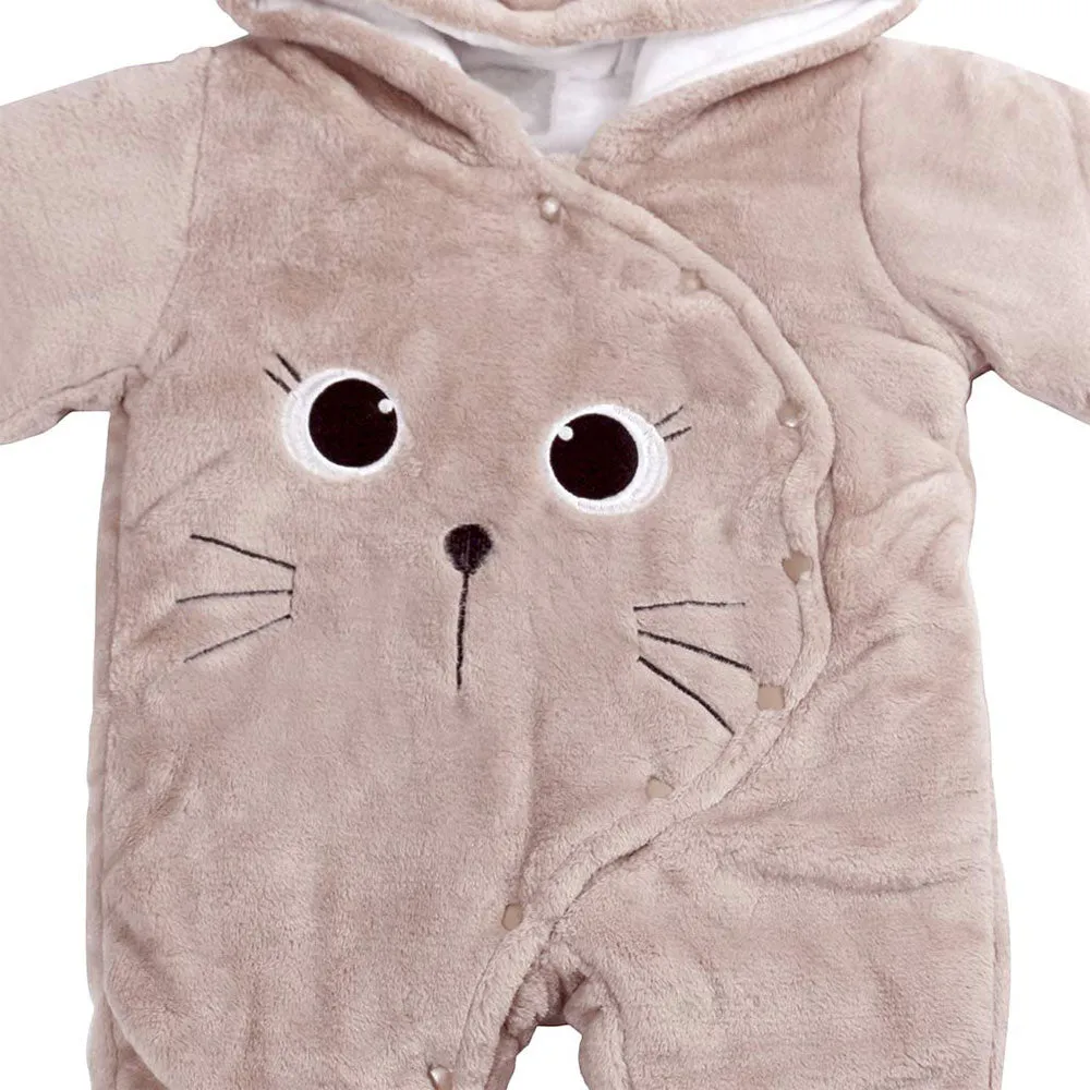 Baby winter outdoor romper cuddly overall flannel romper suit with press studs (0-3 months) - Beige