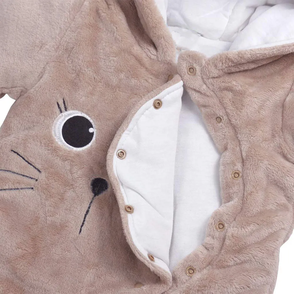 Baby winter outdoor romper cuddly overall flannel romper suit with press studs (0-3 months) - Beige
