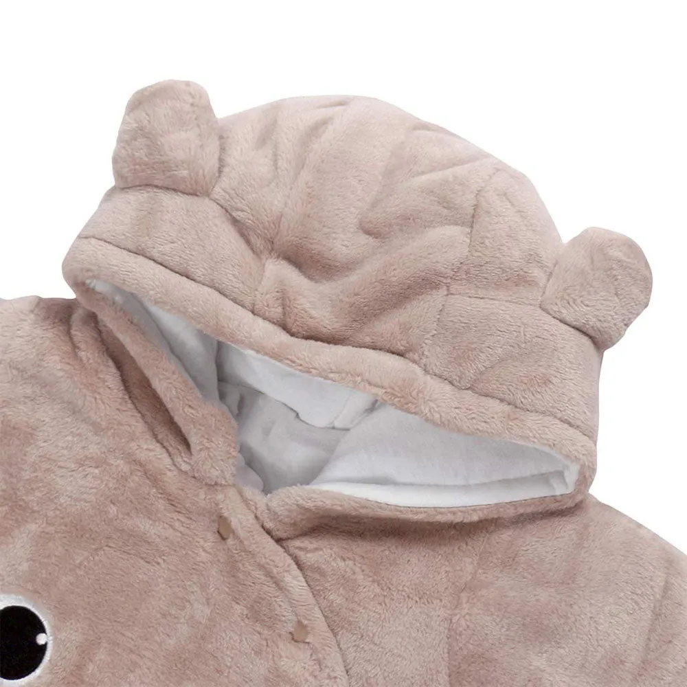 Baby winter outdoor romper cuddly overall flannel romper suit with press studs (0-3 months) - Beige
