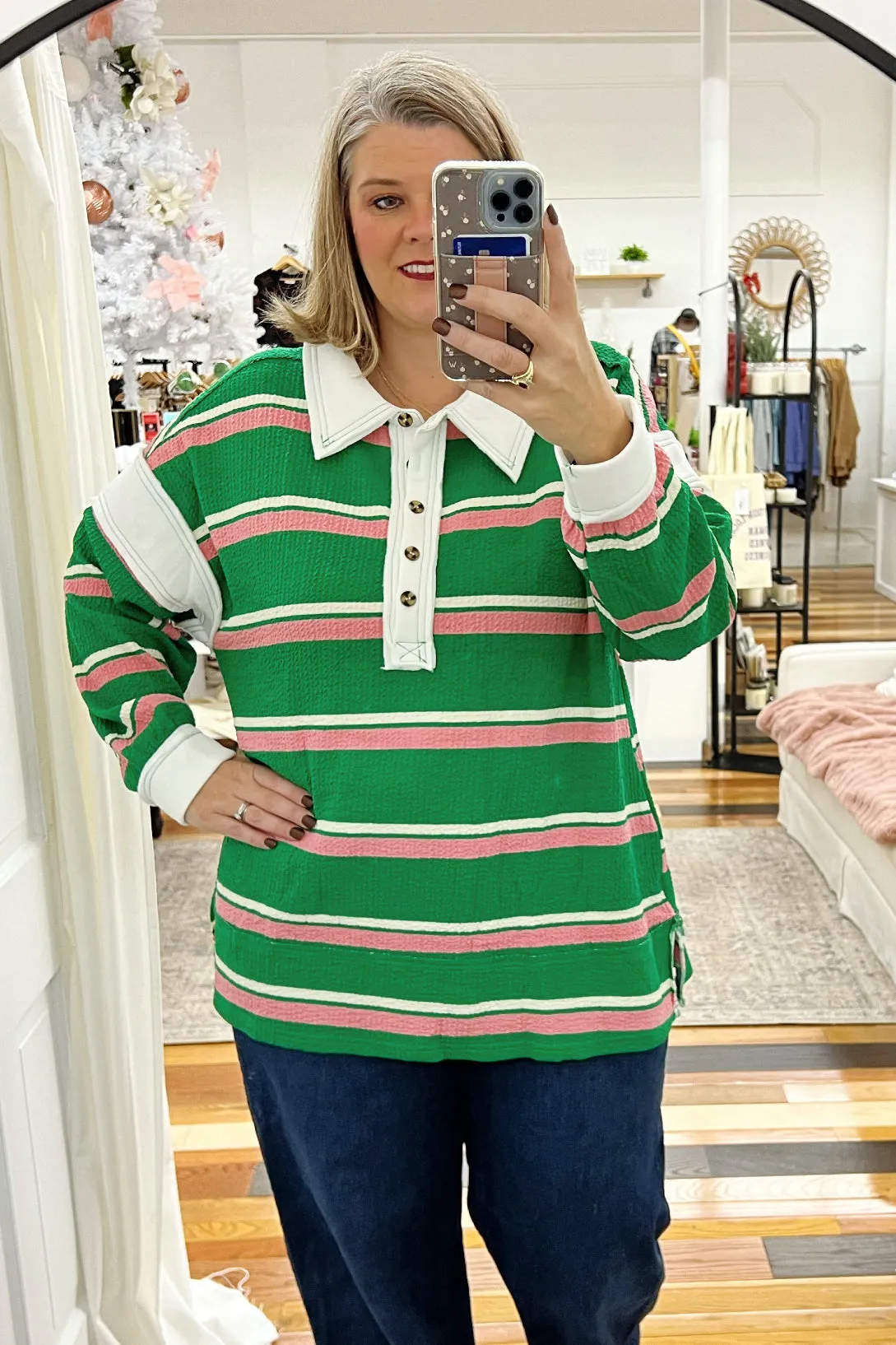 Blaire Striped Tunic Collared Top