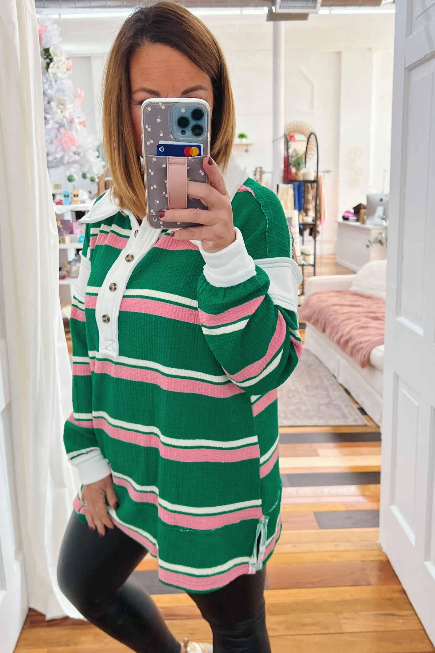 Blaire Striped Tunic Collared Top