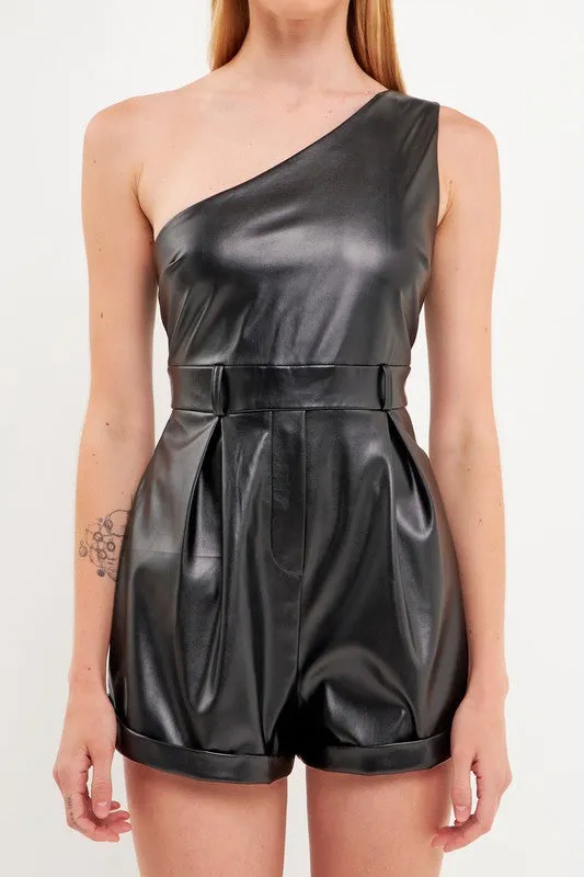Brooke One Shoulder Pu Romper