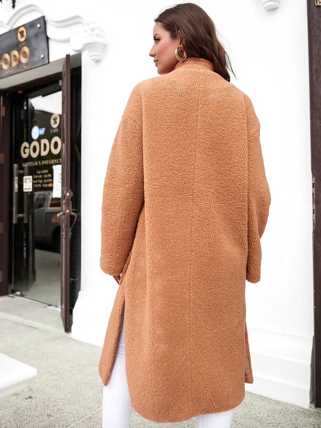 Casual Plain Button Long Sleeve Lapel Long Women Coat