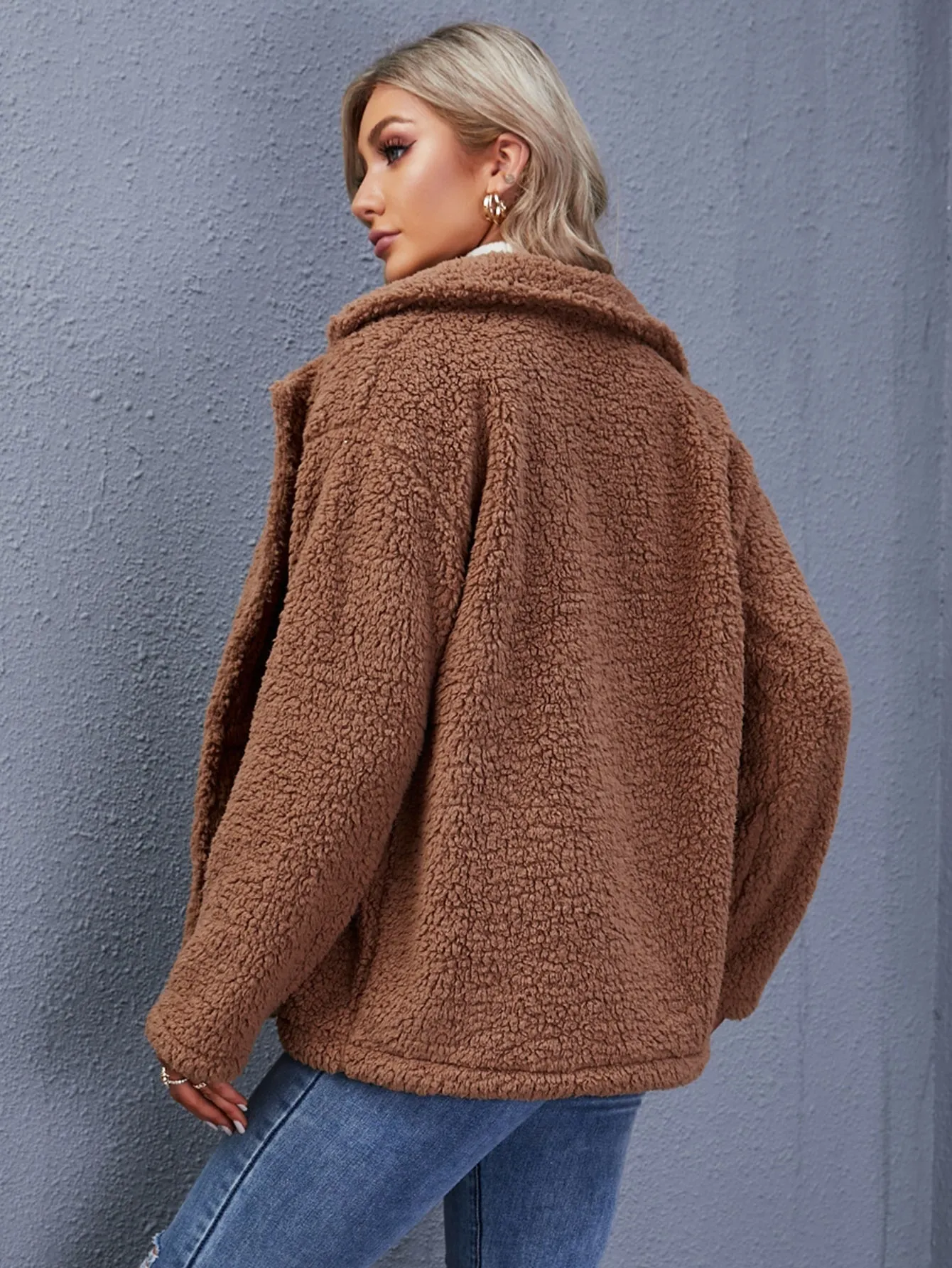 Casual Plain Double Button Long Sleeve Lapel Regular Women Coat