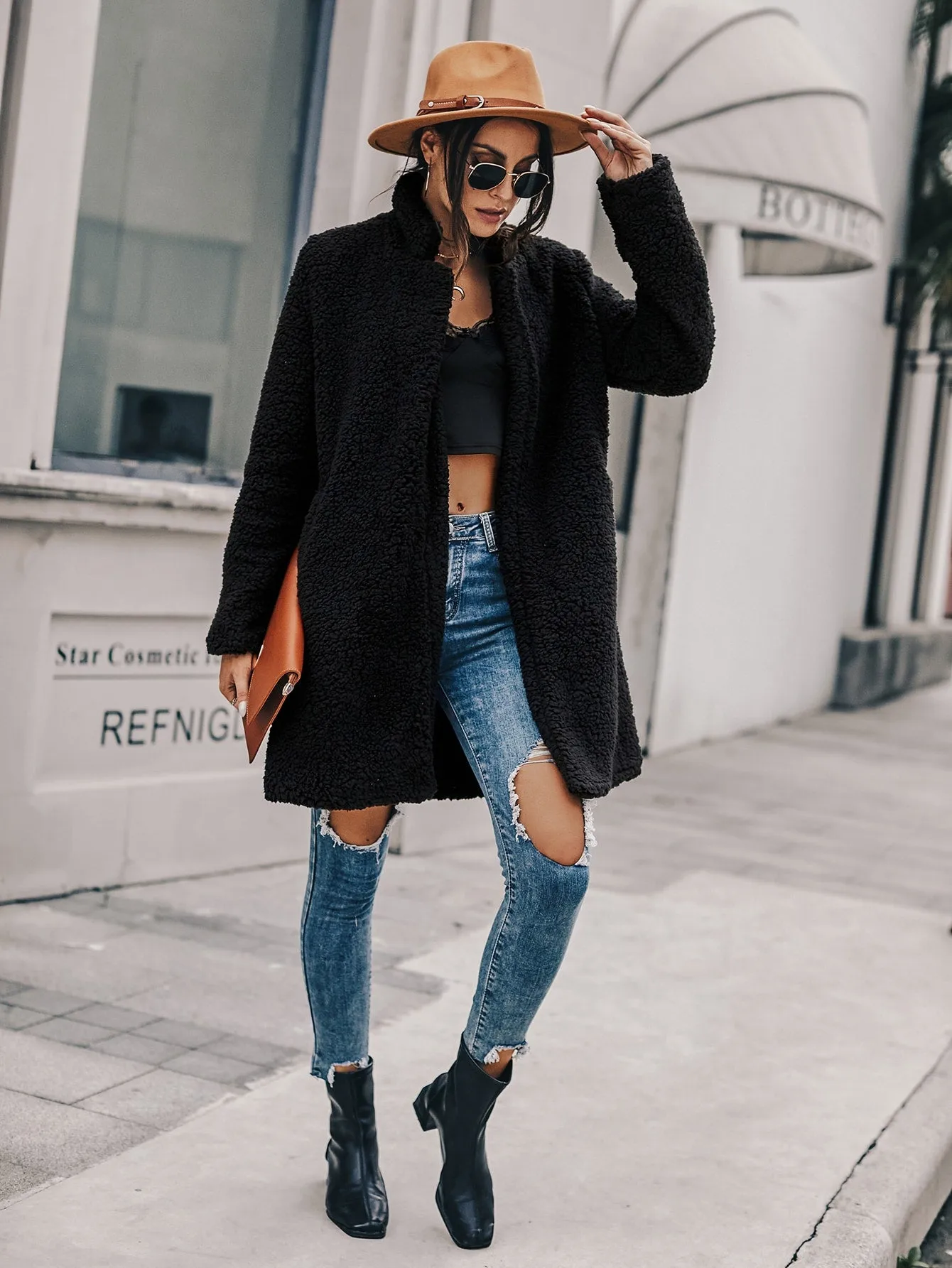 Casual Plain Long Sleeve Lapel Short Women Coat