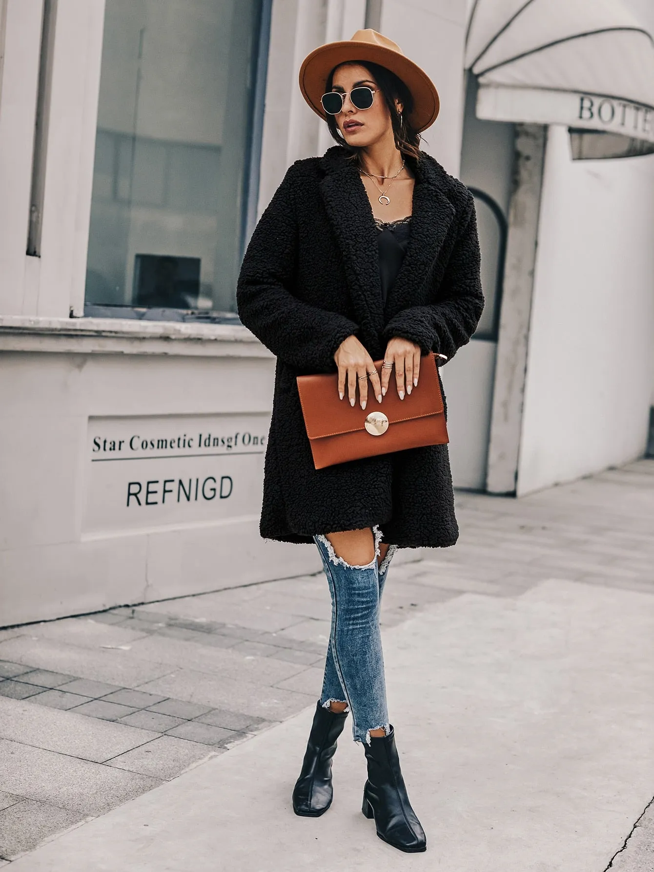Casual Plain Long Sleeve Lapel Short Women Coat