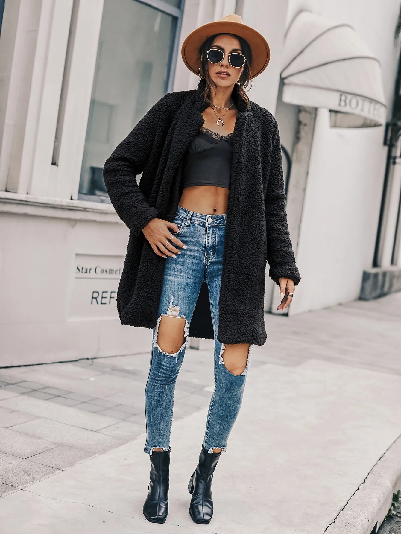 Casual Plain Long Sleeve Lapel Short Women Coat
