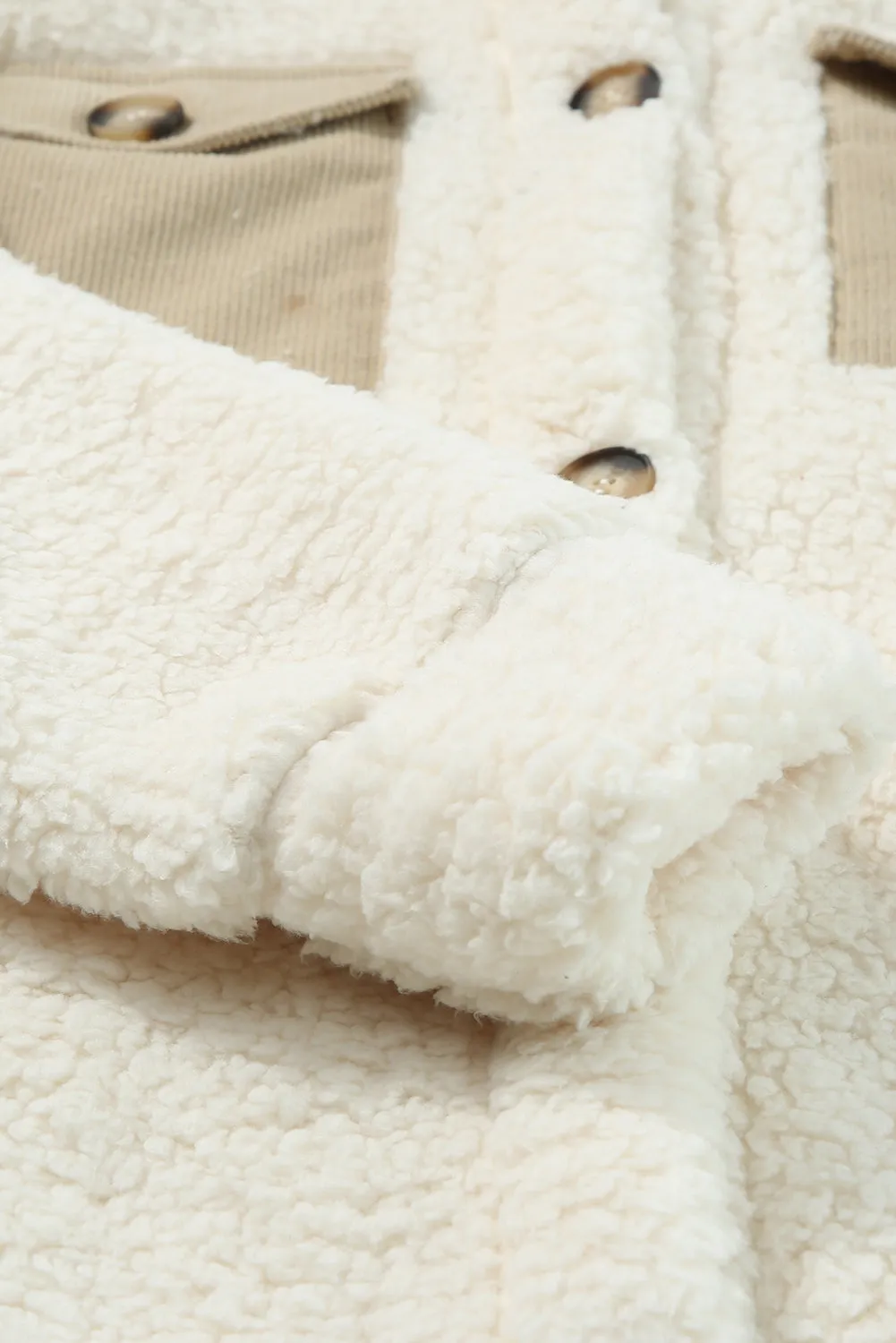Contrast Flap Pocket Single Breasted Teddy Coat