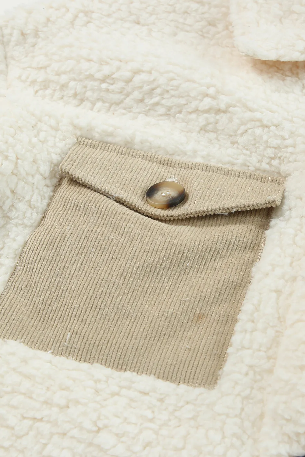 Contrast Flap Pocket Single Breasted Teddy Coat