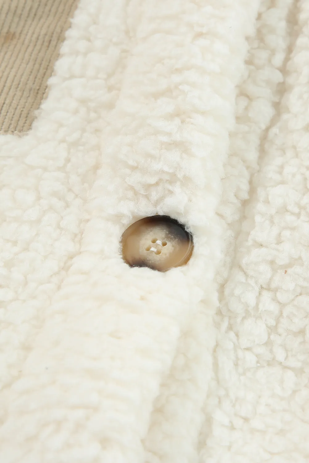 Contrast Flap Pocket Single Breasted Teddy Coat