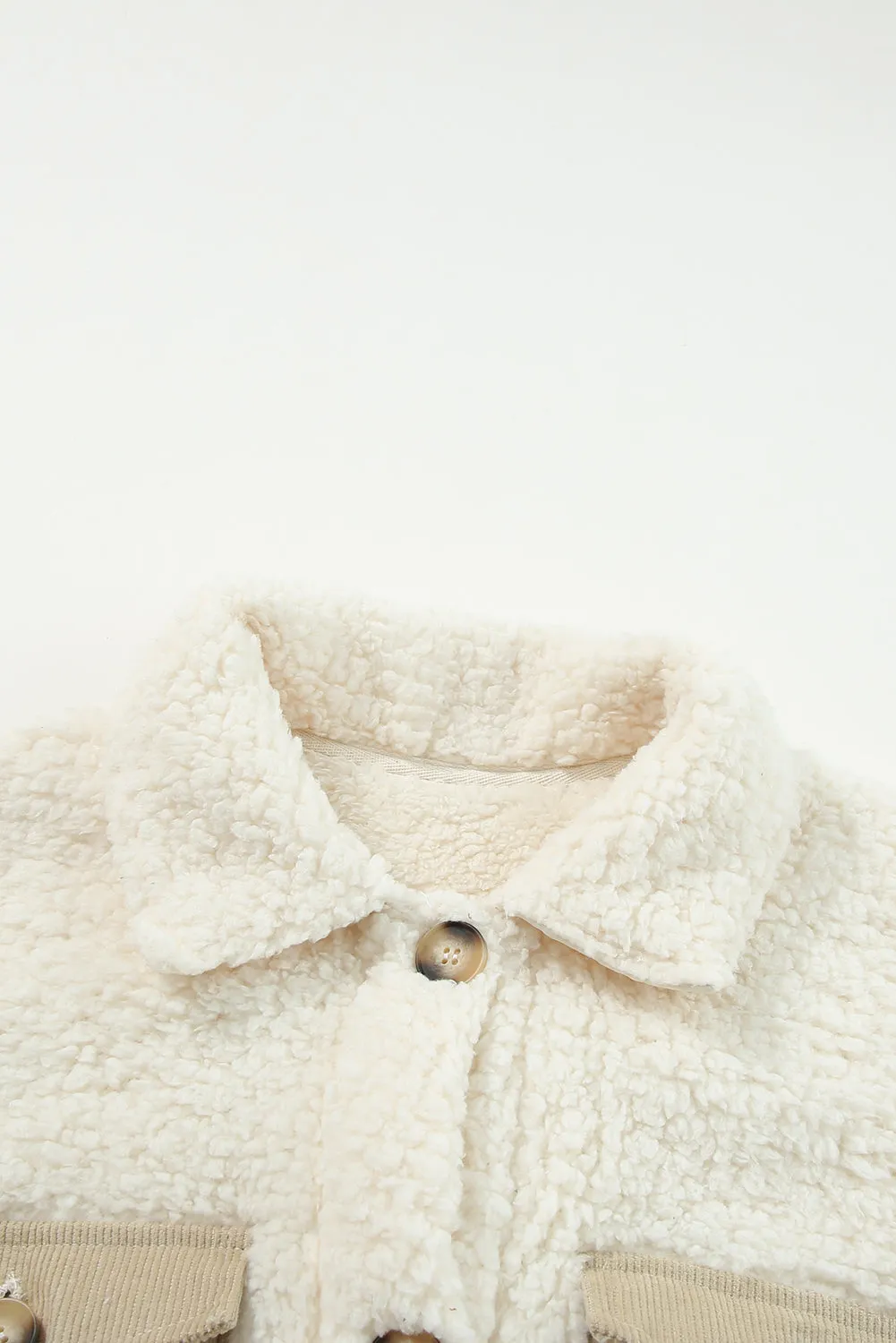 Contrast Flap Pocket Single Breasted Teddy Coat