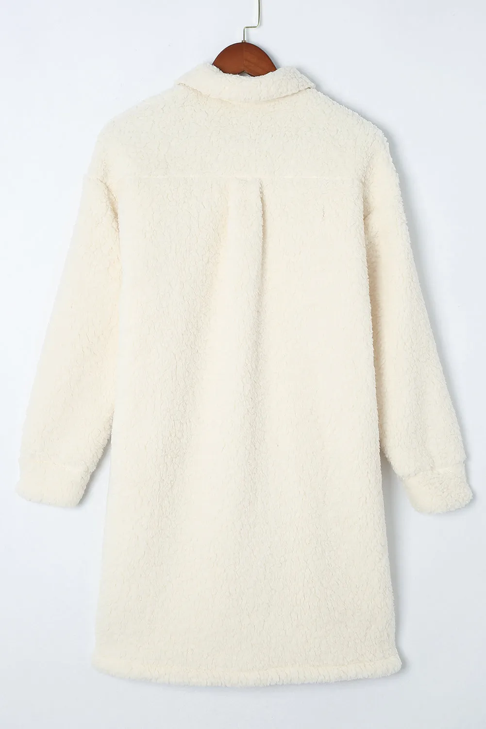 Contrast Flap Pocket Single Breasted Teddy Coat