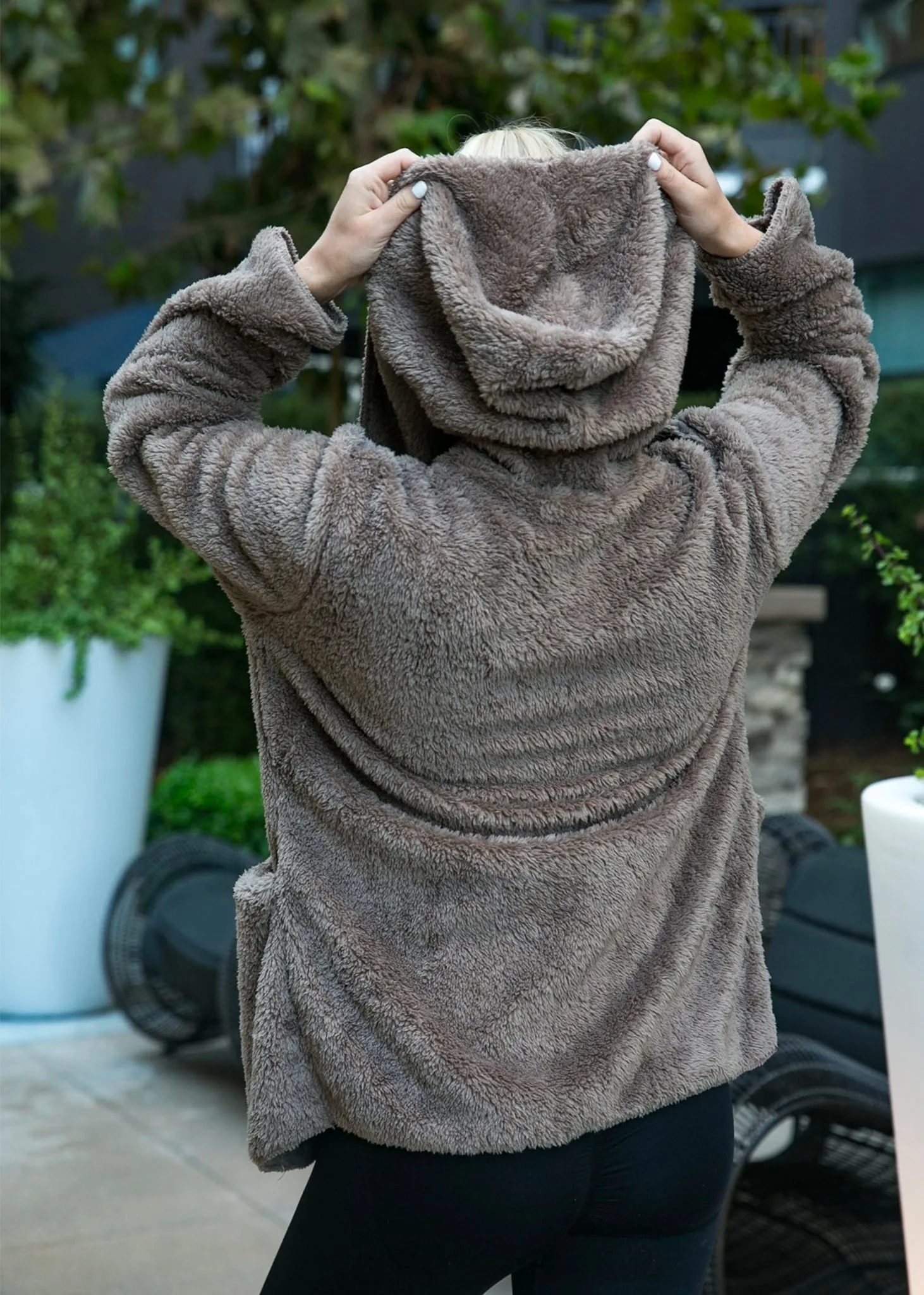 Fluffy Fleece Teddy Faux Fur Coat Jacket with Hoodie