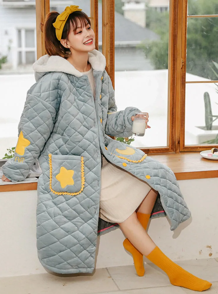 Green Star Moon Thickened Cashmere Three-Layer Cotton-Padded