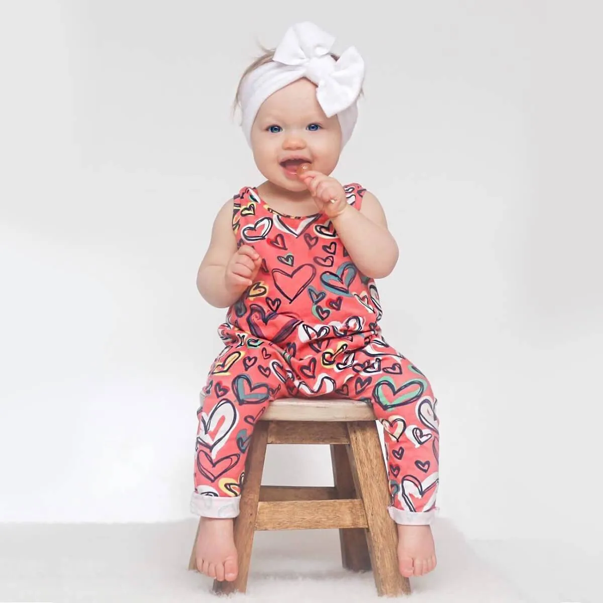 Hearts Sleeveless Baby Jumpsuit