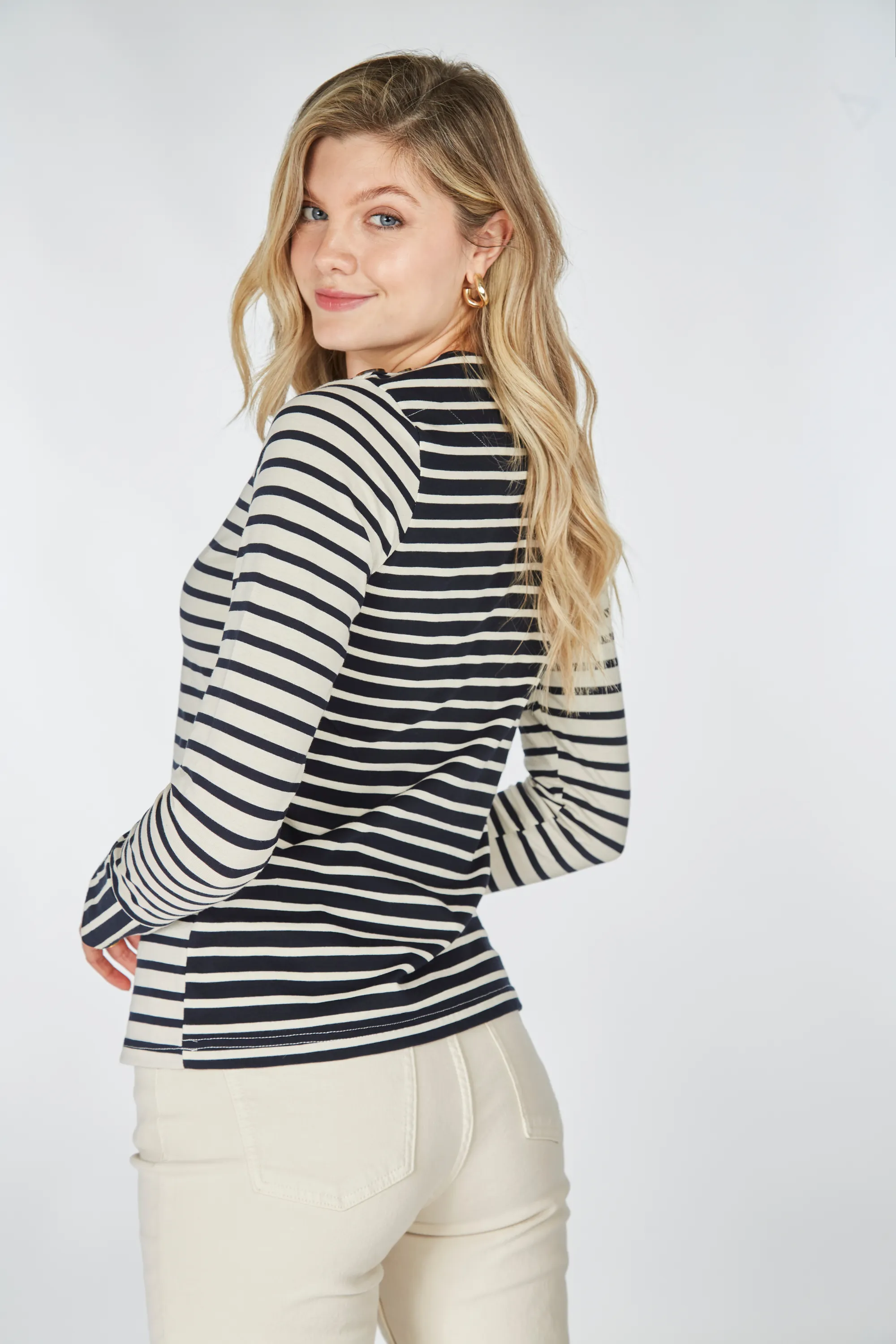 Henley Long Sleeve T-Shirt - White/Navy