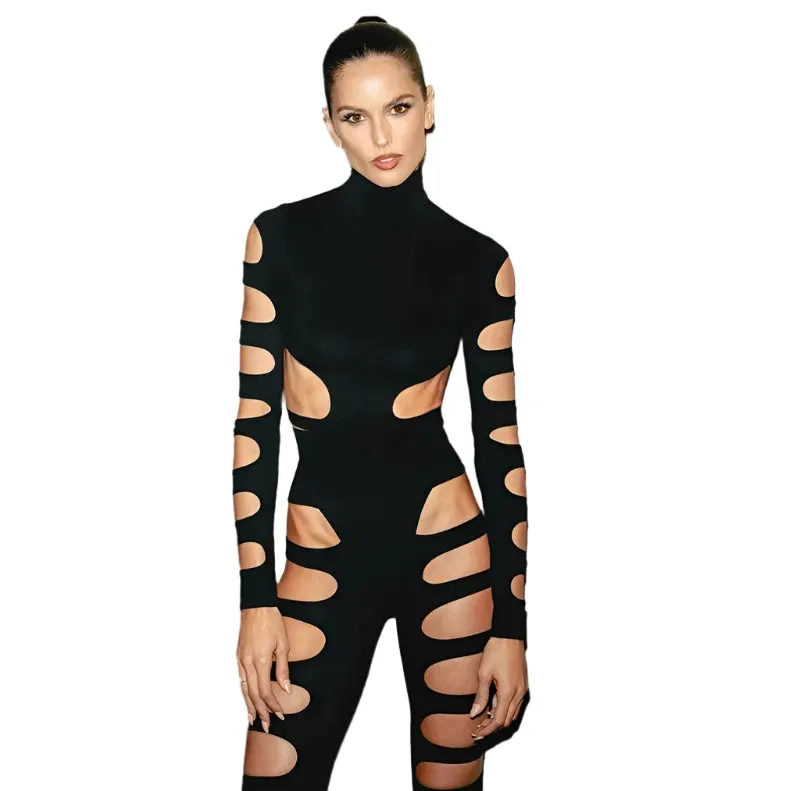 Hollow Out Striped Jumpsuit
