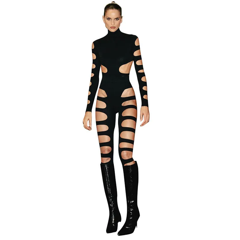 Hollow Out Striped Jumpsuit