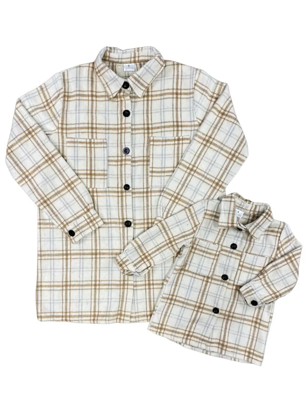 Mom and Me - Cream & Tan Plaid Shacket