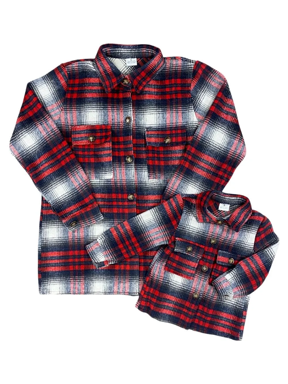 Mom and Me - Red Plaid Flannel Button Up Shacket