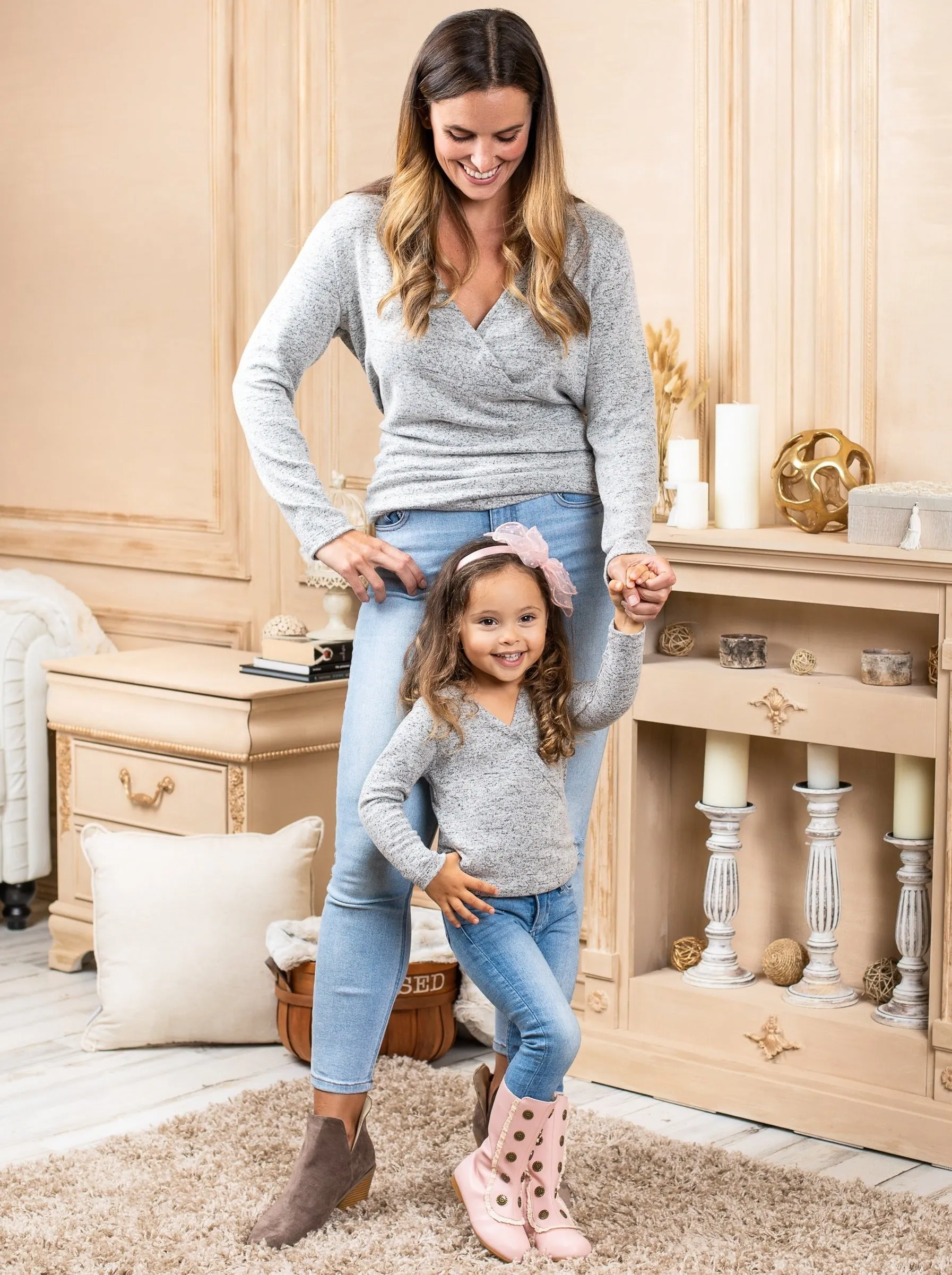 Mommy and Me Dress in Style Wrap Grey Top