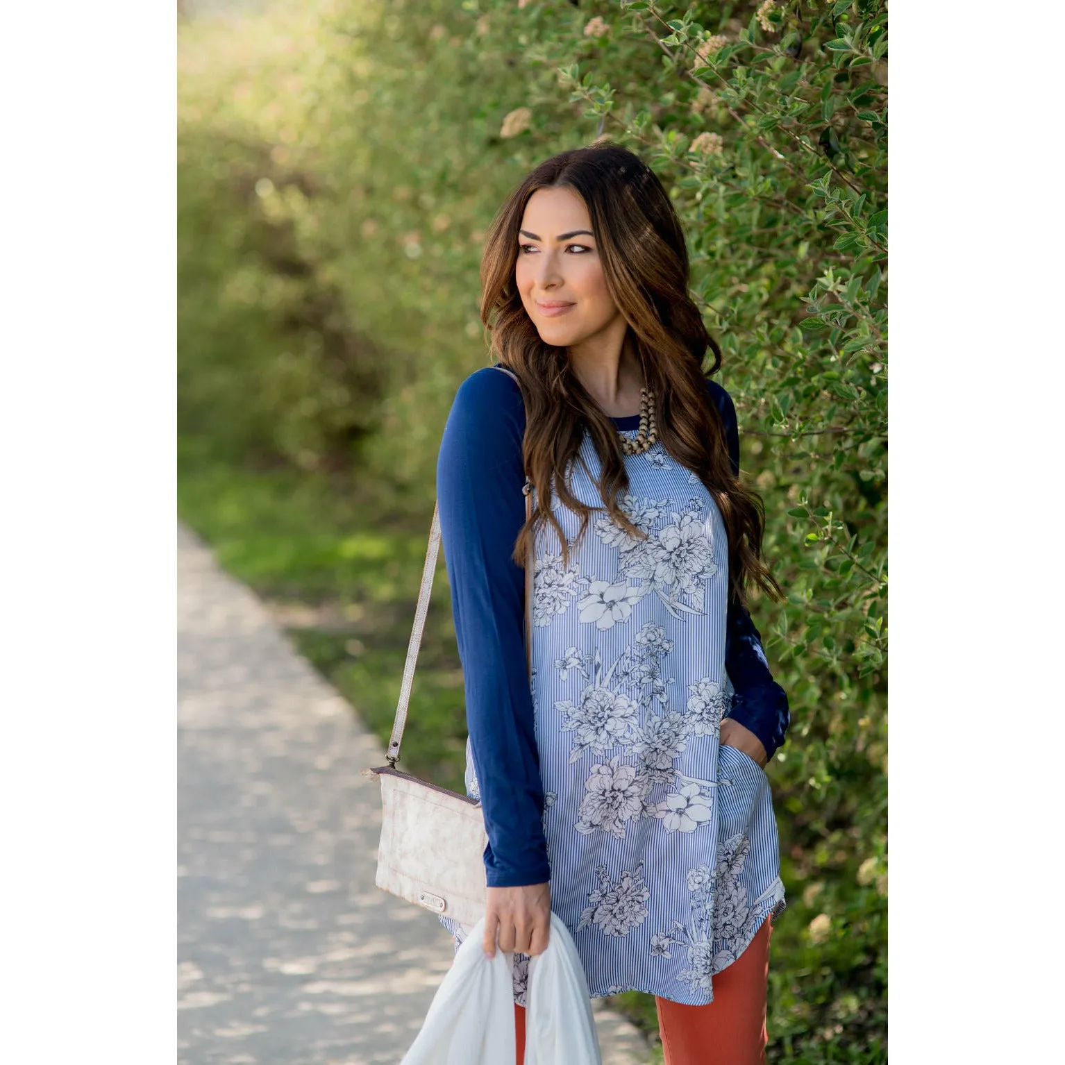 Navy Floral Seersucker Baseball Tee