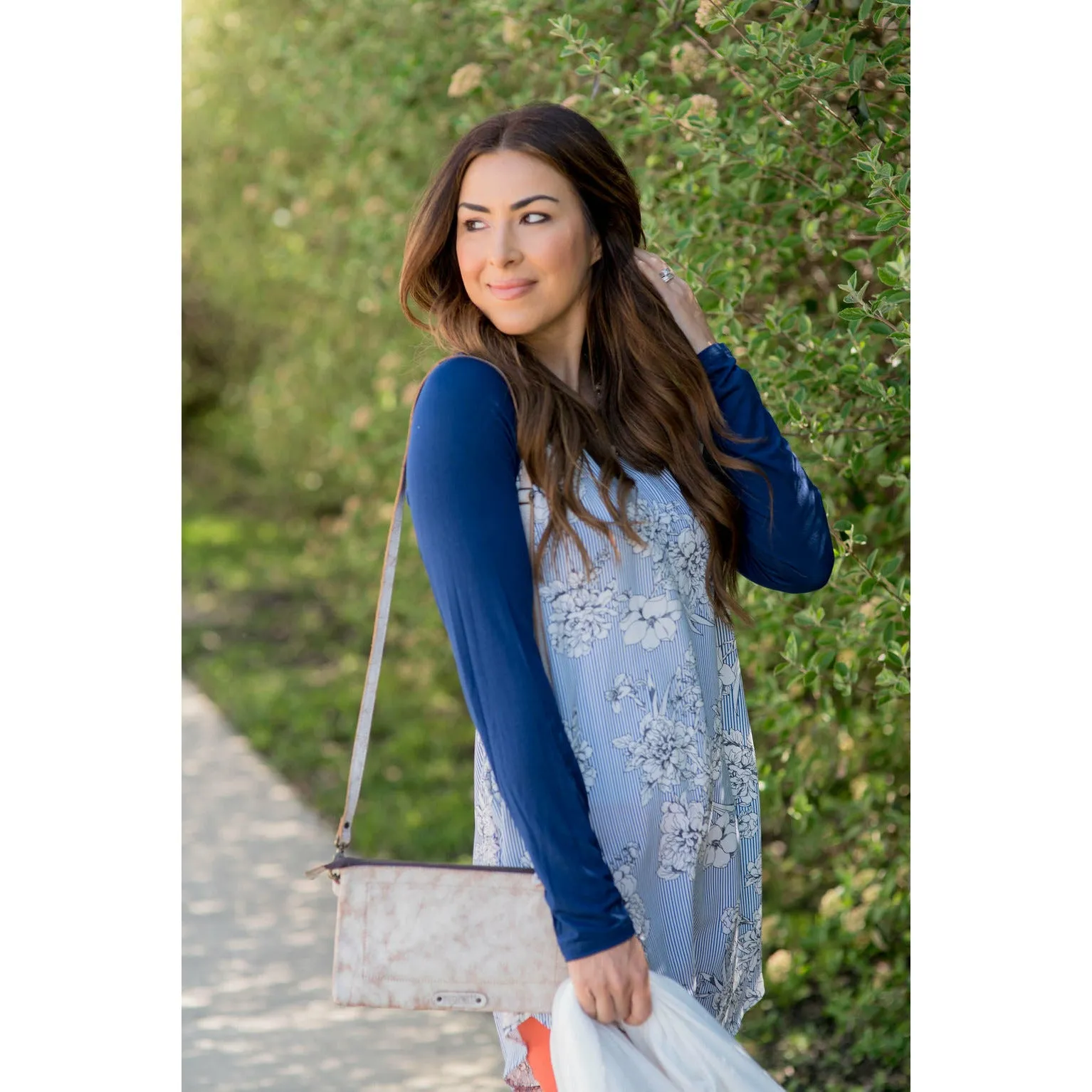 Navy Floral Seersucker Baseball Tee