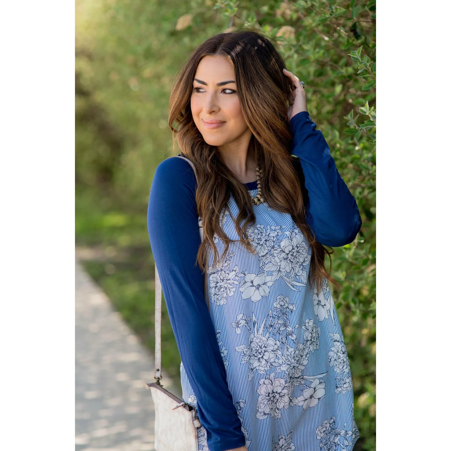 Navy Floral Seersucker Baseball Tee