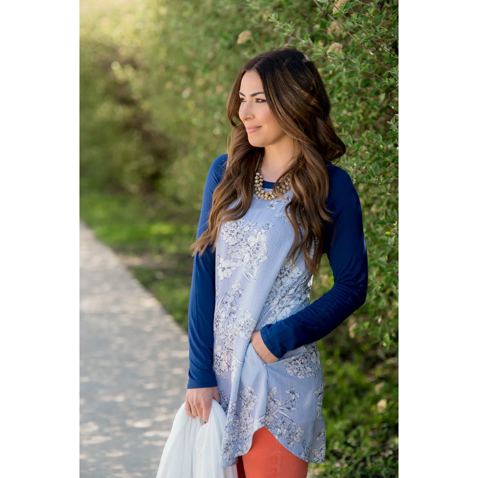 Navy Floral Seersucker Baseball Tee
