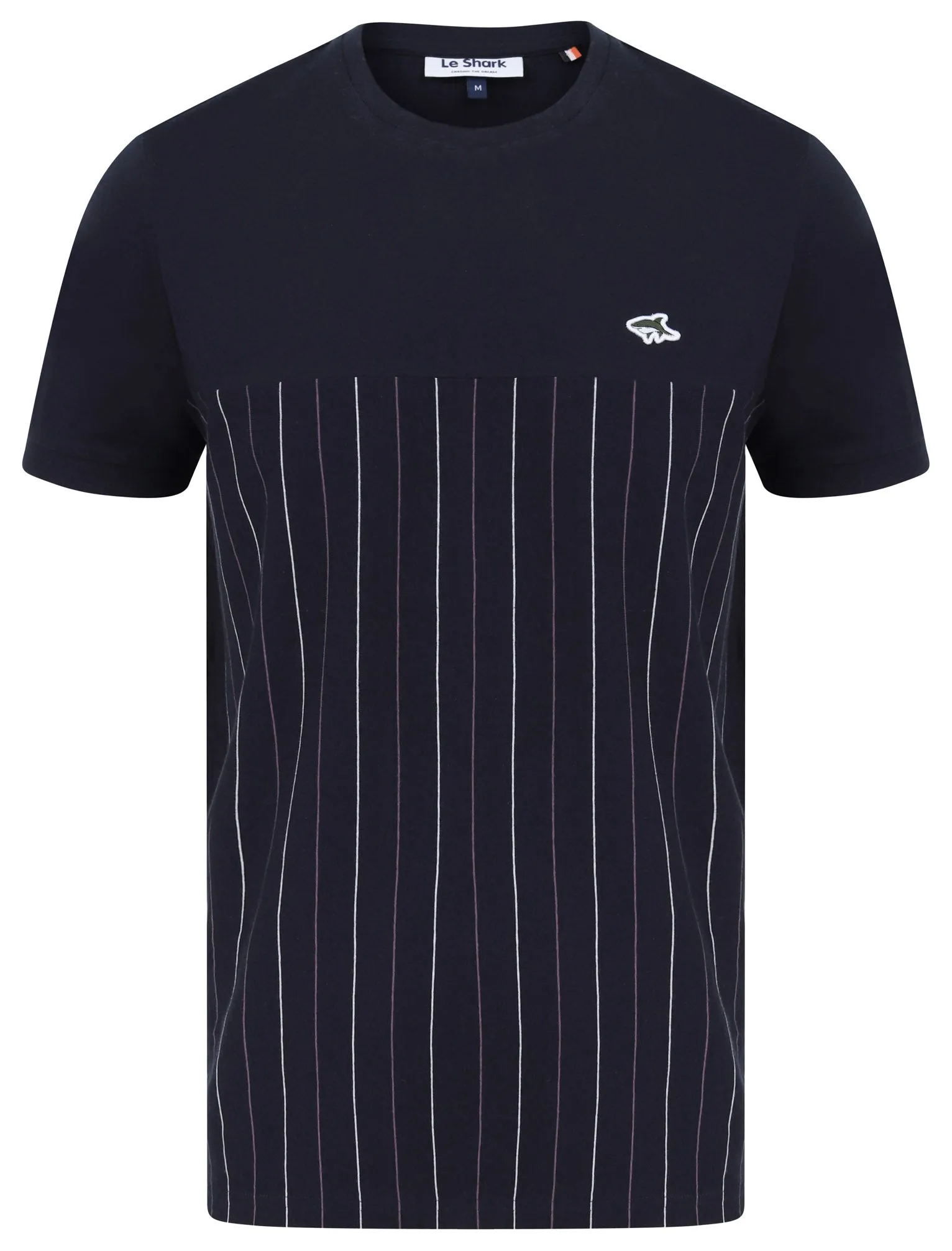 Overhill Pinstripe Cotton Jersey T-Shirt in Sky Captain Navy - Le Shark