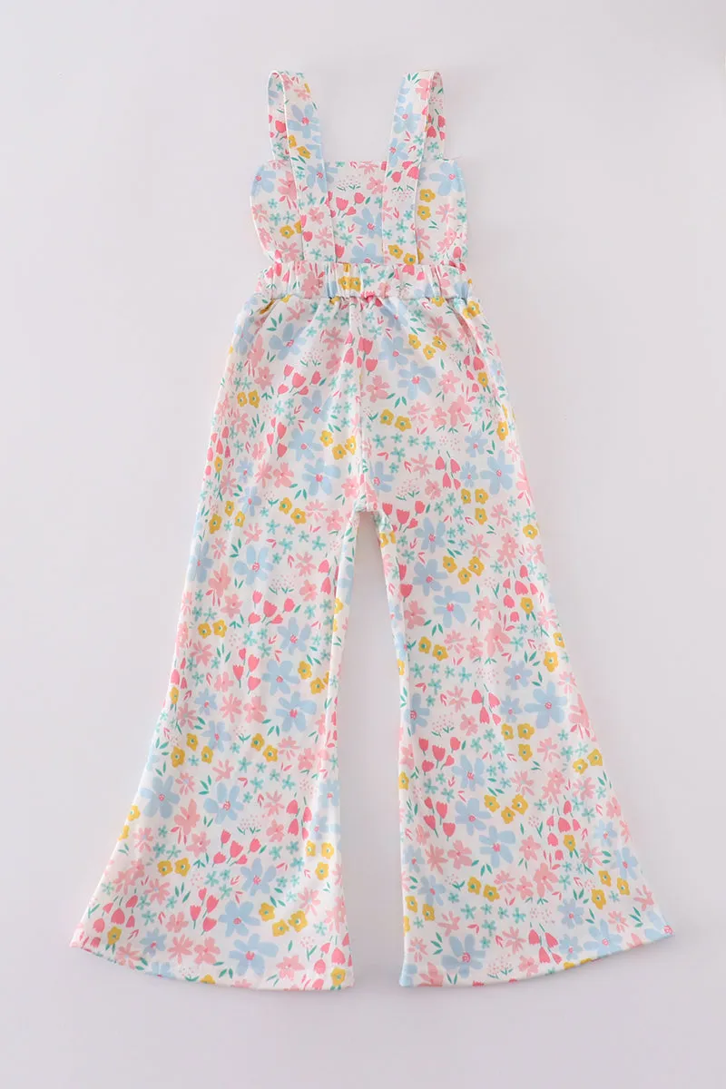 Pink floral pig applique jumpsuit