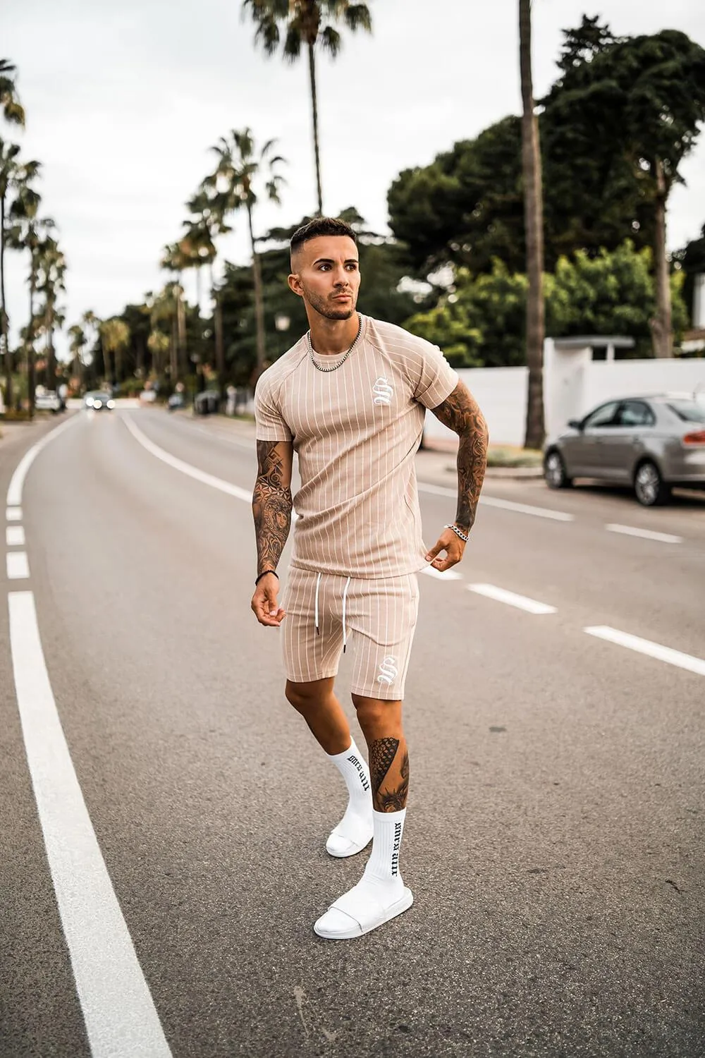 Pinstripe Jersey Shorts - Sand
