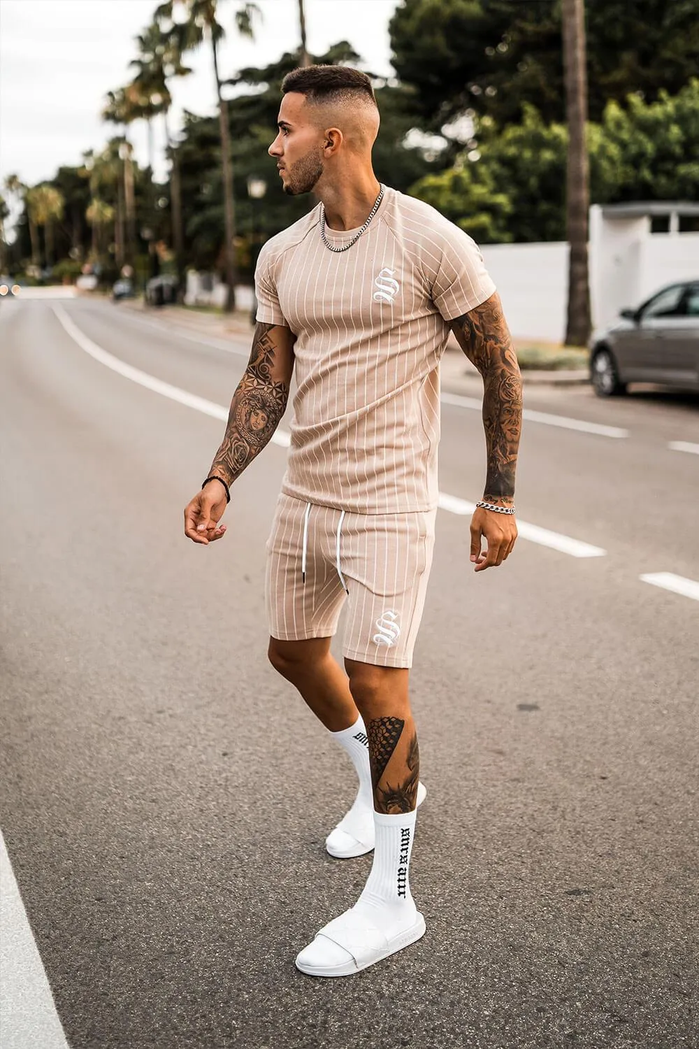 Pinstripe Jersey Shorts - Sand