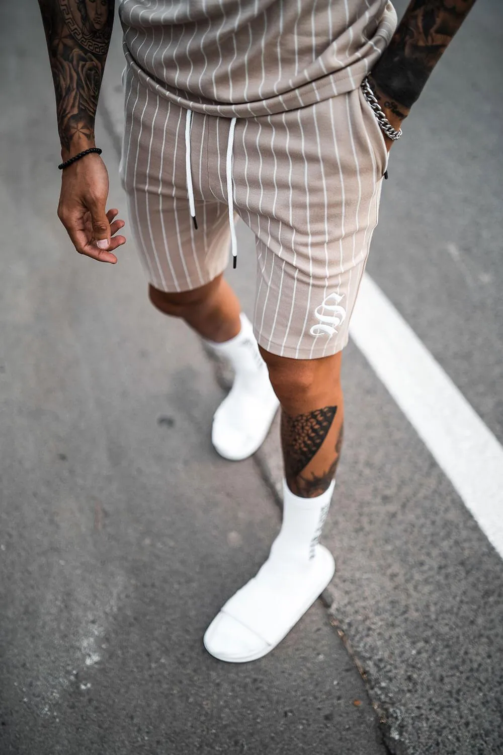 Pinstripe Jersey Shorts - Sand