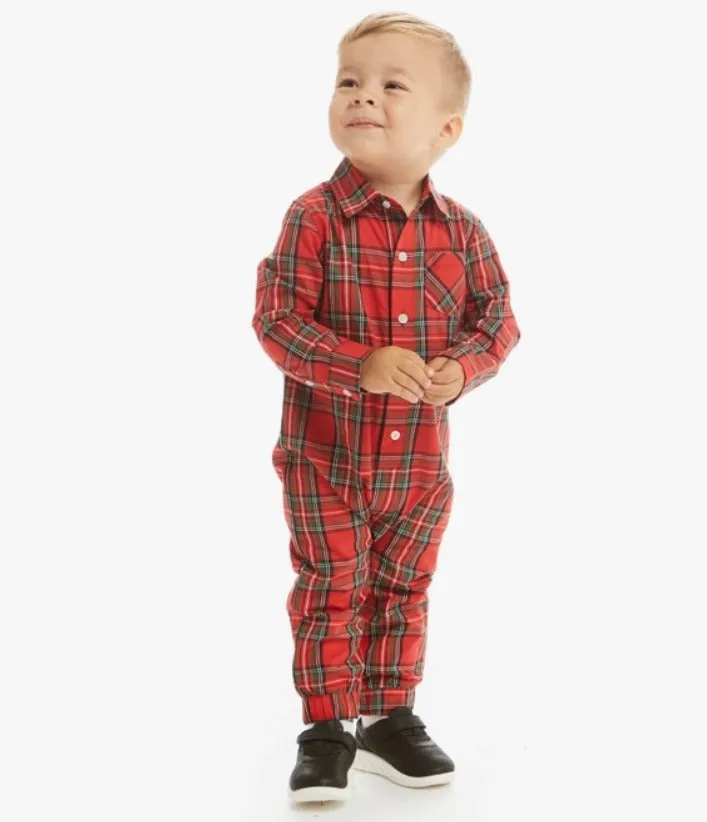 Plaid Flannel Romper - Red Holiday Plaid