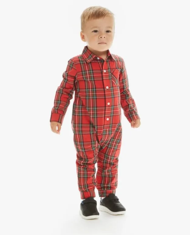 Plaid Flannel Romper - Red Holiday Plaid