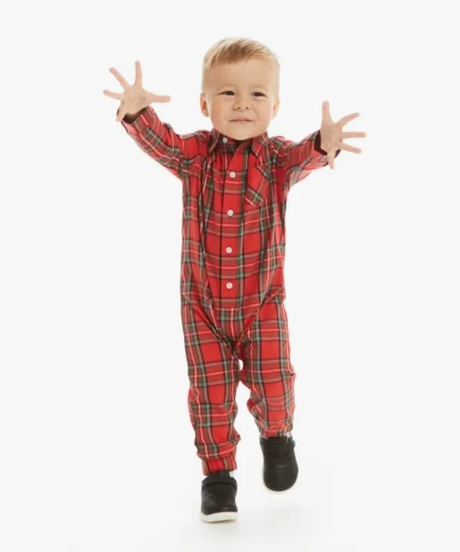 Plaid Flannel Romper - Red Holiday Plaid