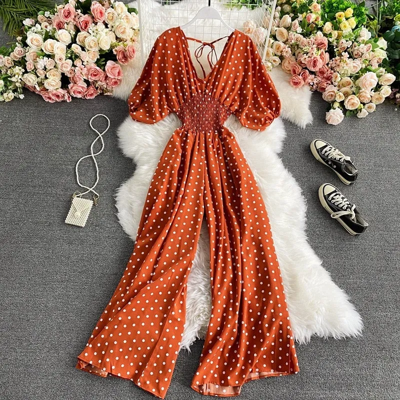 Polka Dot Print Jumpsuit - multiple colors