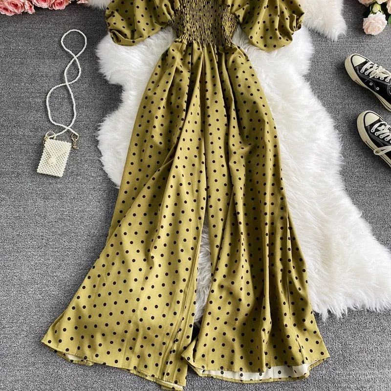 Polka Dot Print Jumpsuit - multiple colors