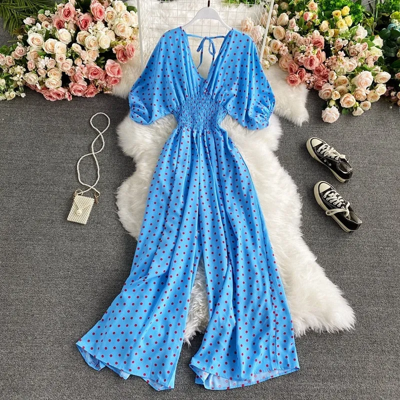 Polka Dot Print Jumpsuit - multiple colors