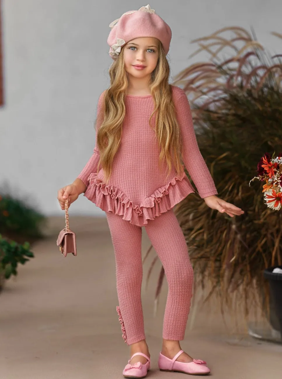 Pretty In Pink Waffle Knit Legging Set