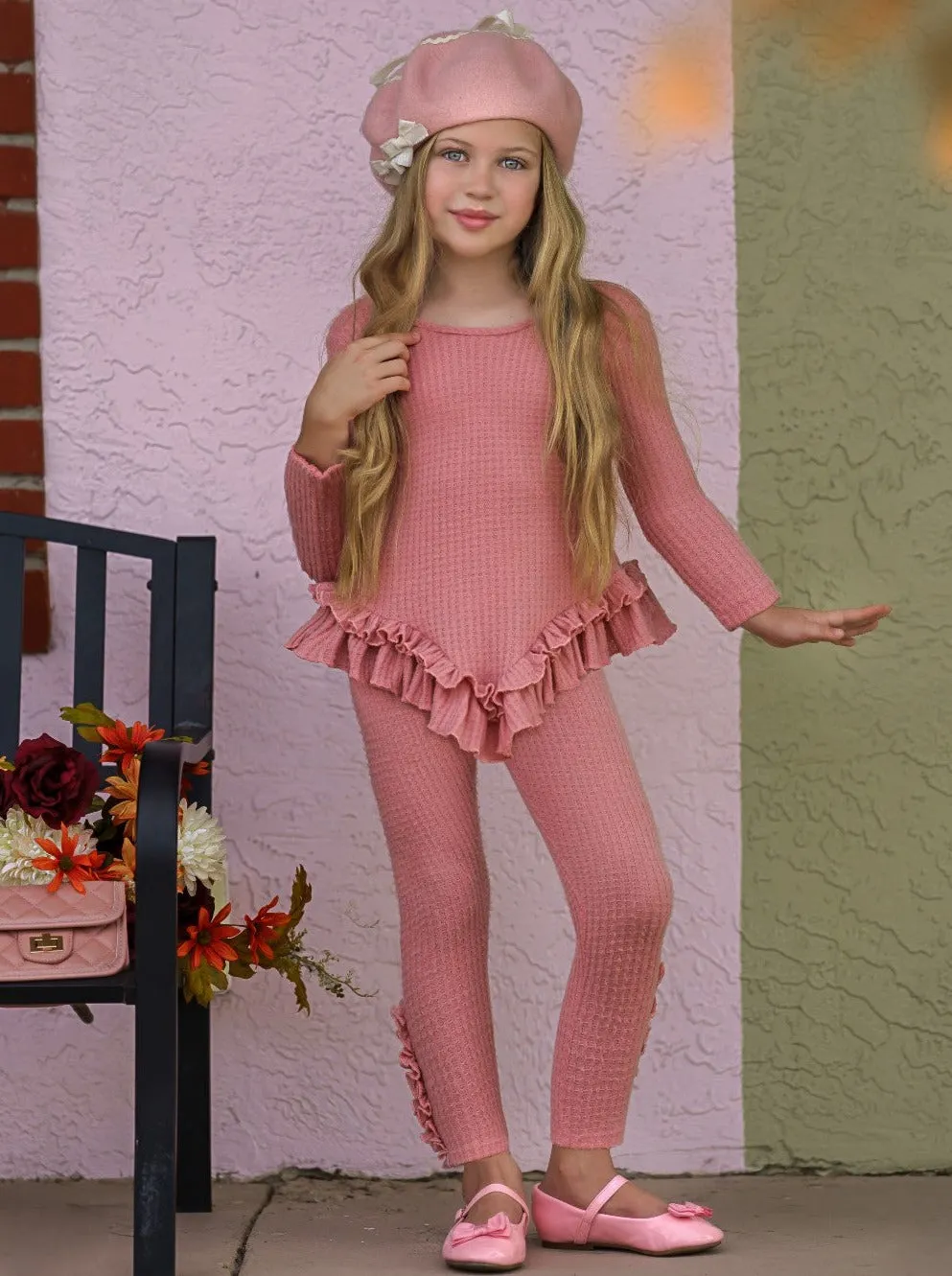 Pretty In Pink Waffle Knit Legging Set