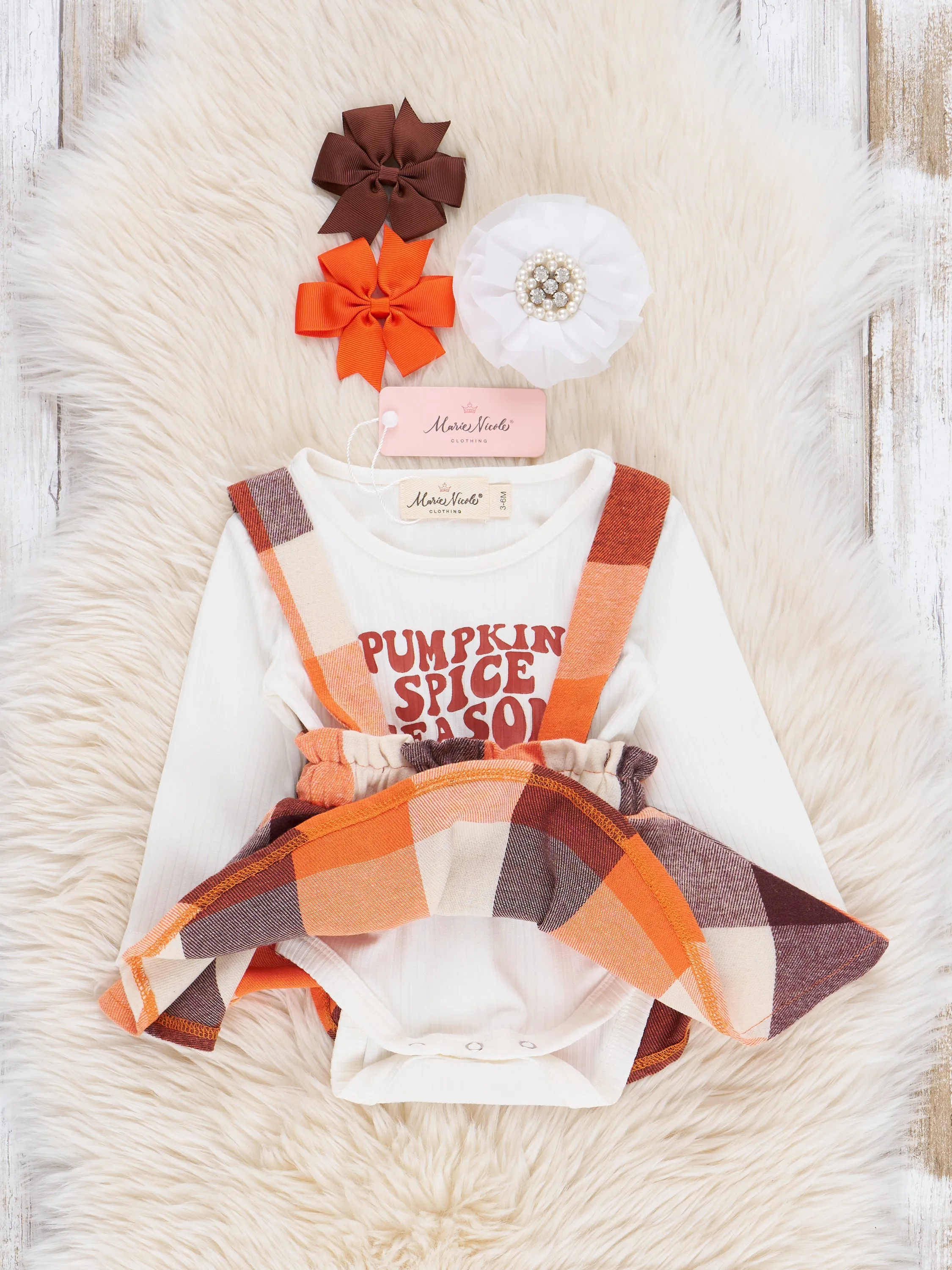 Pumpkin Spice Plaid Flannel Bubble Skirtall Set