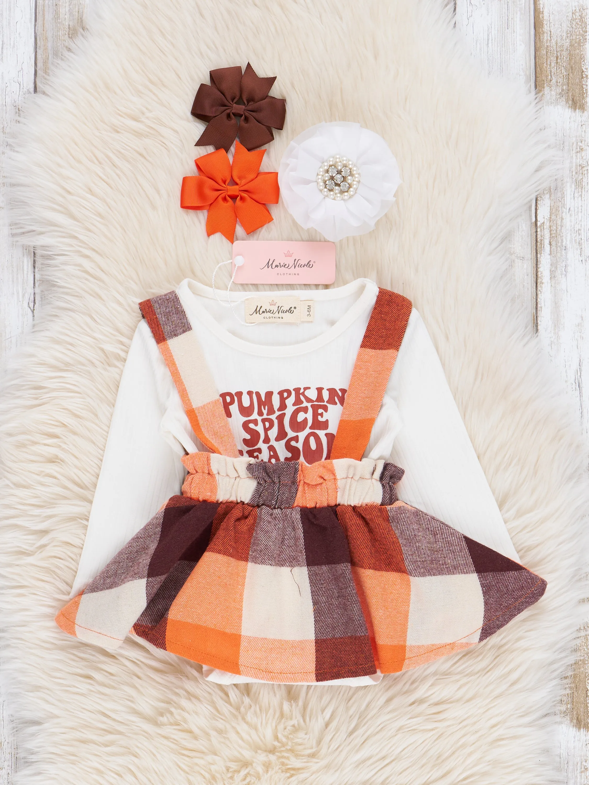 Pumpkin Spice Plaid Flannel Bubble Skirtall Set