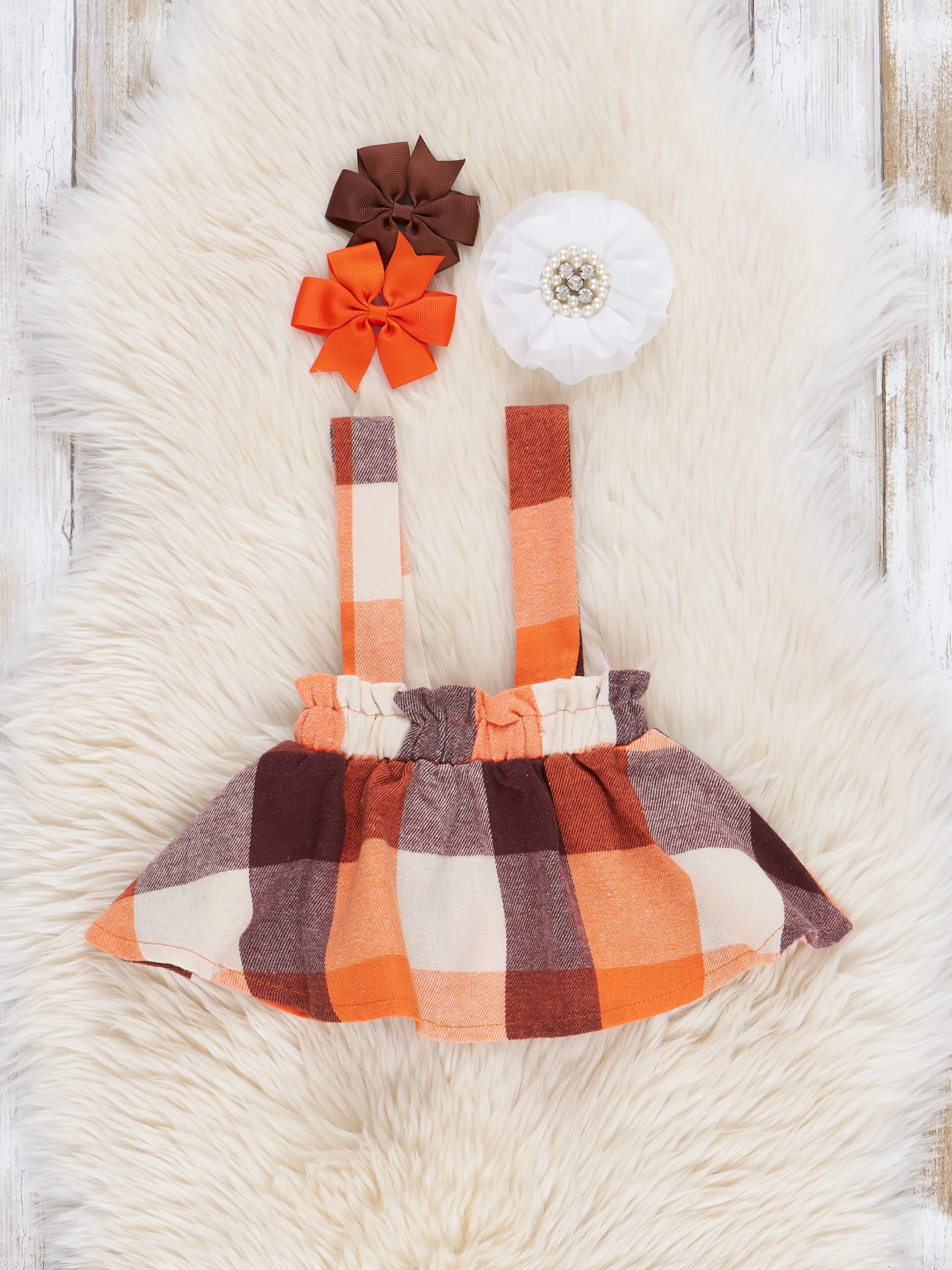 Pumpkin Spice Plaid Flannel Bubble Skirtall Set