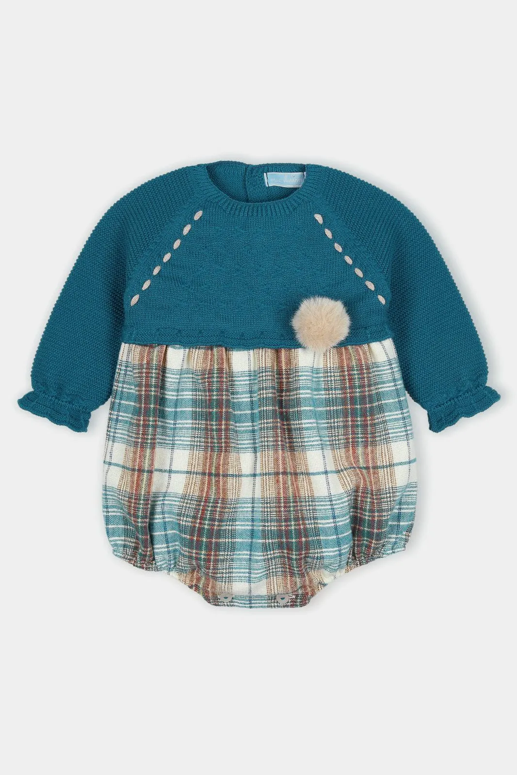 "Reginald" Deep Teal Half Knit Tartan Romper