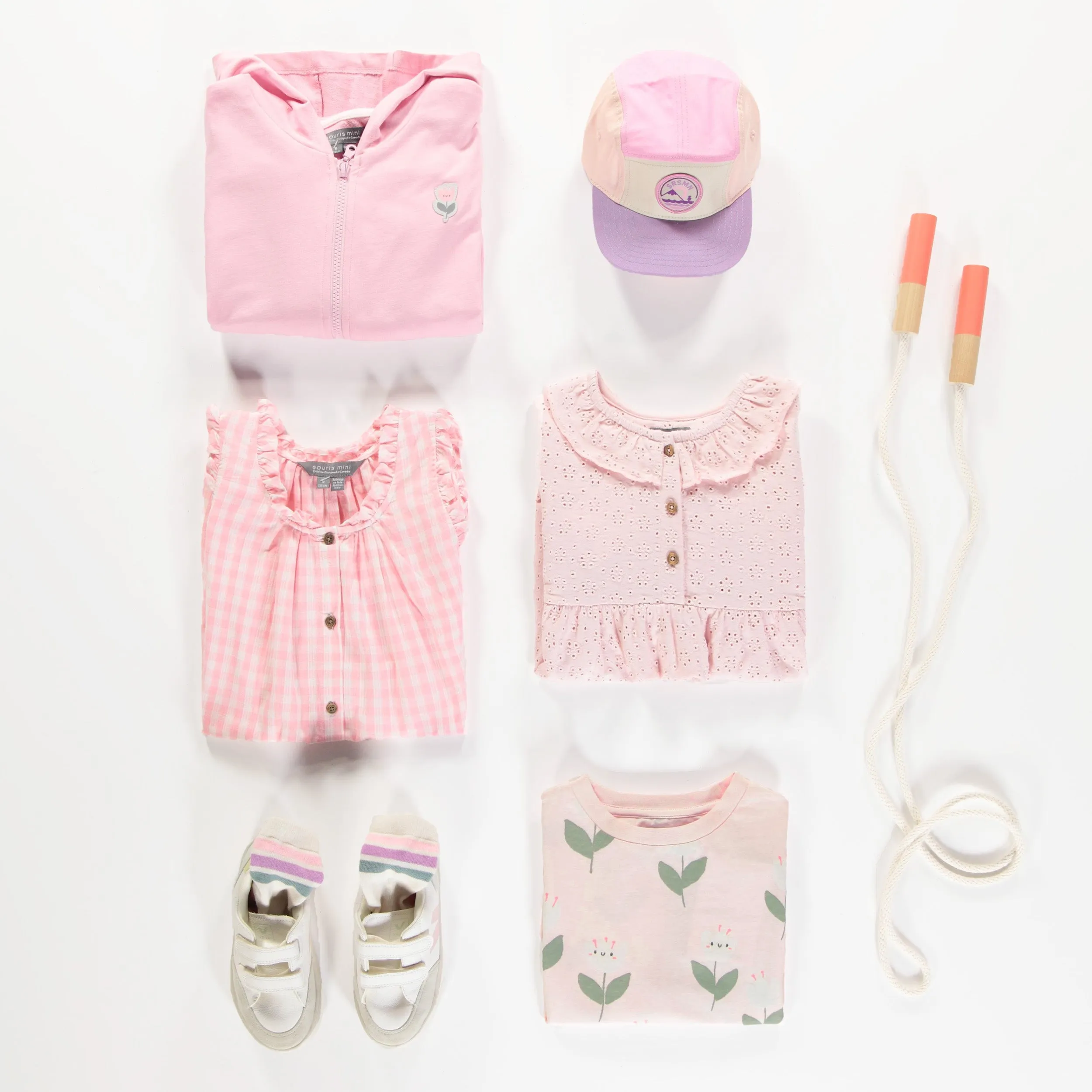Robe à bretelles larges rose et blanche à carreaux en seersucker, enfant || Pink and white checkered dress with large straps in seersucker, child